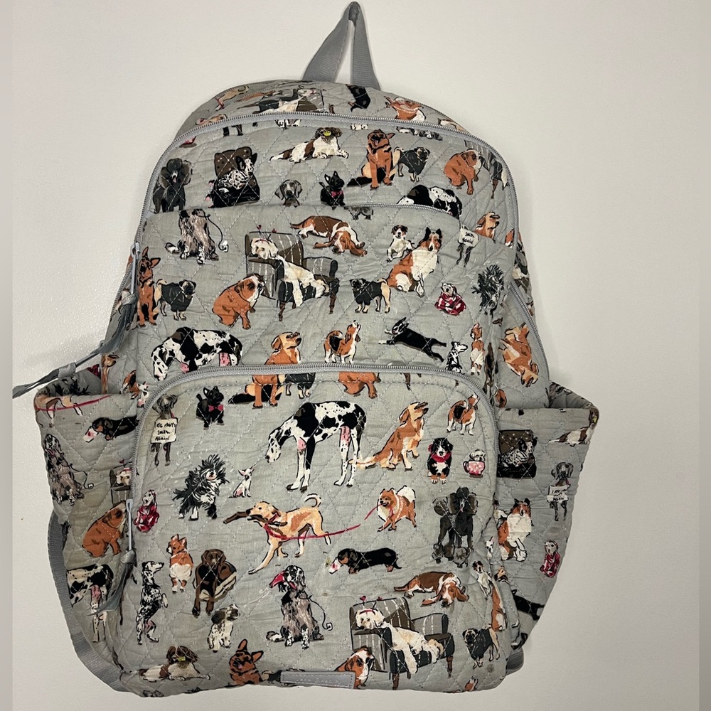 Vera Bradley Essential Large Backpack Best In Show Dog Print Gray